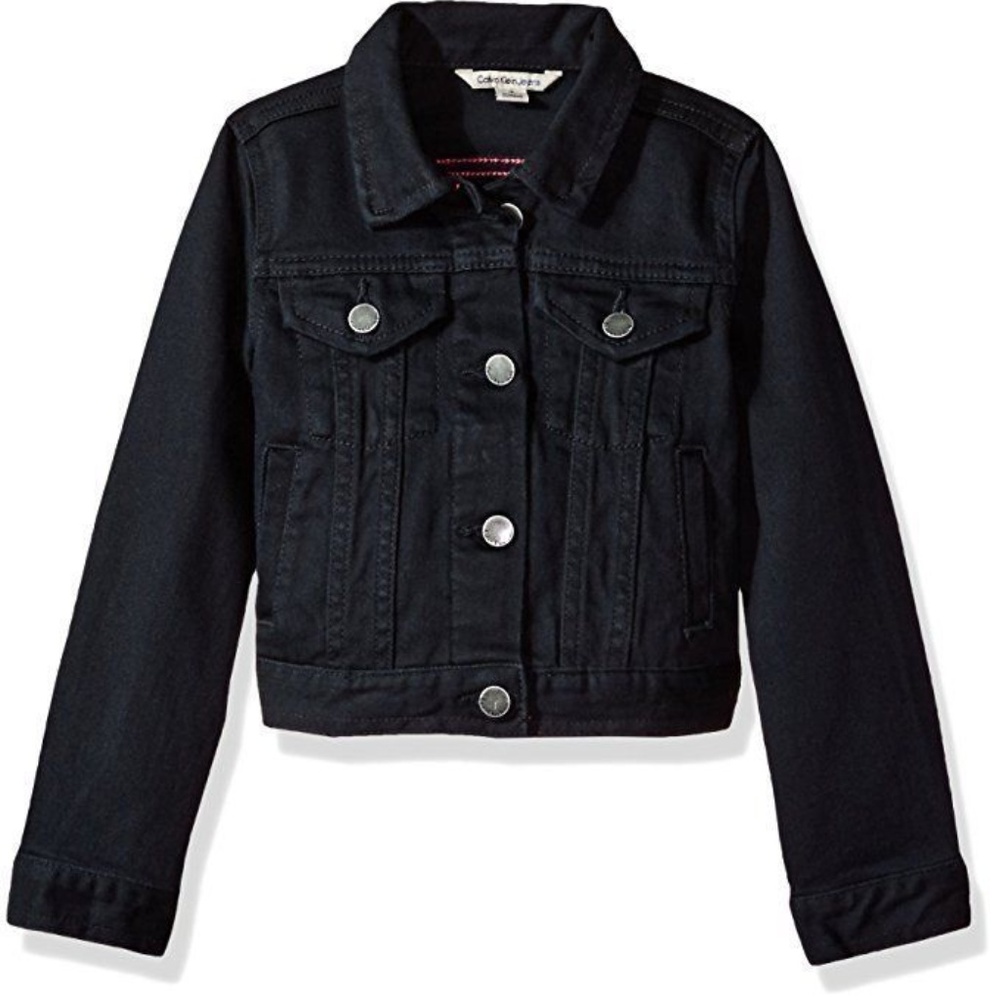 Calvin Klein CK Black Stretch Denim Jean Jacket Girl Size 4 5 NWT